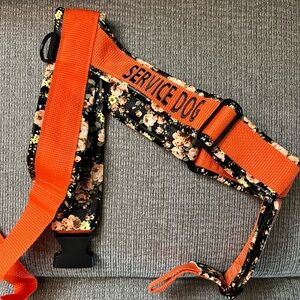 Floral Service Dog Harness - Orange and Black